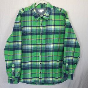 Gap Plaid Flannel Shirt Men XL Bright Green Navy Standard Fit Button Up Cotton